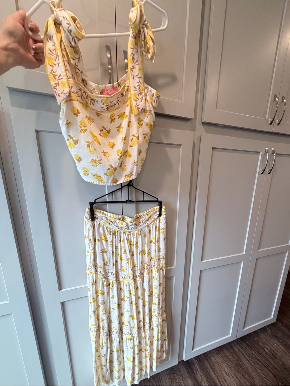 Rose & Olive White and Yellow Floral Maxi Skirt Set